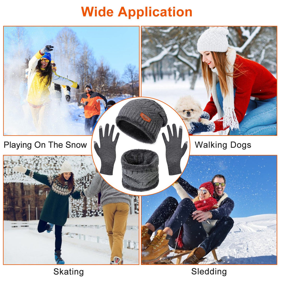 3Pcs Winter Knitted Hat Scarf Gloves Winter Warm Beanie And Touch Screen Gloves Scarf Set Knit Beanie Skull Cap Neck Warmer Mittens For Men Women