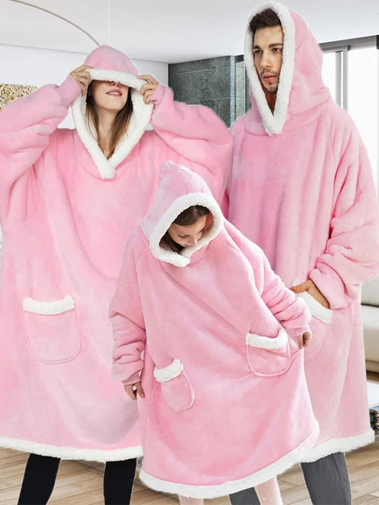 150cm Super Long Flannel Blanket Cold-proof Nightgown Pyjamas Sleeves Winter Hoodies Sweatshirt Women Men Pullover Fleece Giant