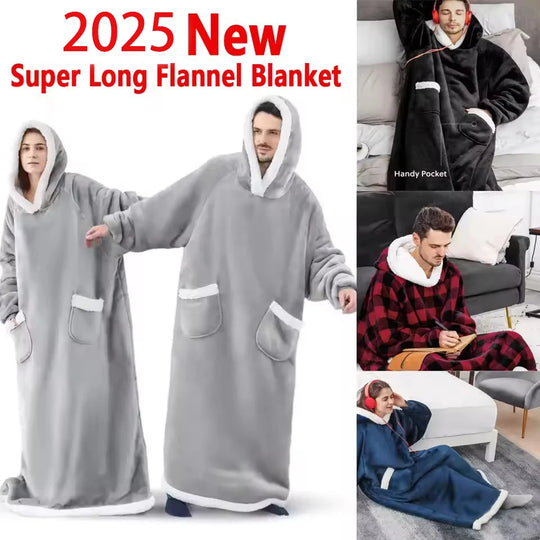 150cm Super Long Flannel Blanket Cold-proof Nightgown Pyjamas Sleeves Winter Hoodies Sweatshirt Women Men Pullover Fleece Giant