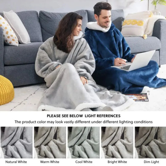 150cm Super Long Flannel Blanket Cold-proof Nightgown Pyjamas Sleeves Winter Hoodies Sweatshirt Women Men Pullover Fleece Giant