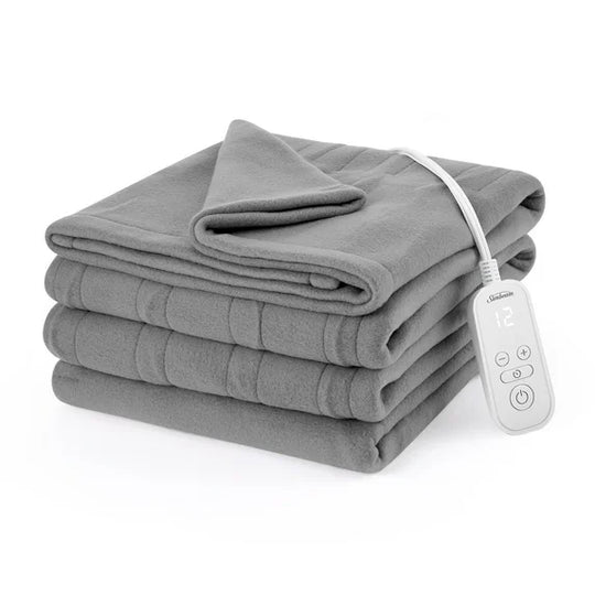 Sunbeam Electric Heated Bed Blanket Gray Soft Brushed Fleece 12 Heat Settings Twin 84 x 62