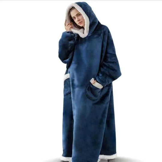 150cm Super Long Flannel Blanket Cold-proof Nightgown Pyjamas Sleeves Winter Hoodies Sweatshirt Women Men Pullover Fleece Giant