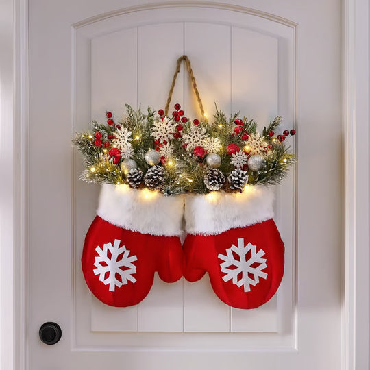 Christmas Garland Creative Glove Shaped Simulated Flower Wreath Window Door Gate Decoration Door Sign Xmas Party Decoration