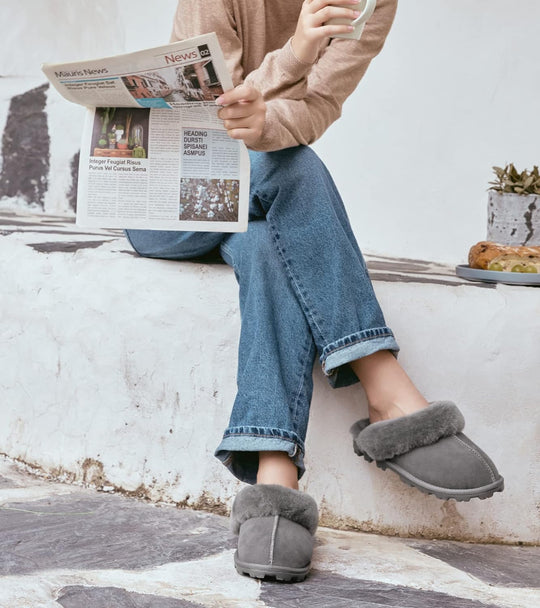 Indulge in Comfort: Women's Genuine Australian Sheepskin Slippers with 8mm Memory Foam and Durable Hard Bottom