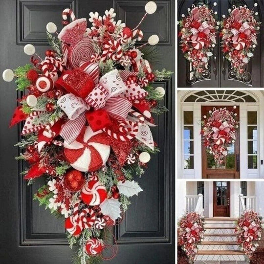 Christmas Wreath Candy Upside Down Tree Garland Artificial Xmas Ornament Hpme Porch Window Door Wall Hanging Decoration
