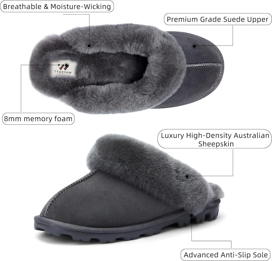 Indulge in Comfort: Women's Genuine Australian Sheepskin Slippers with 8mm Memory Foam and Durable Hard Bottom