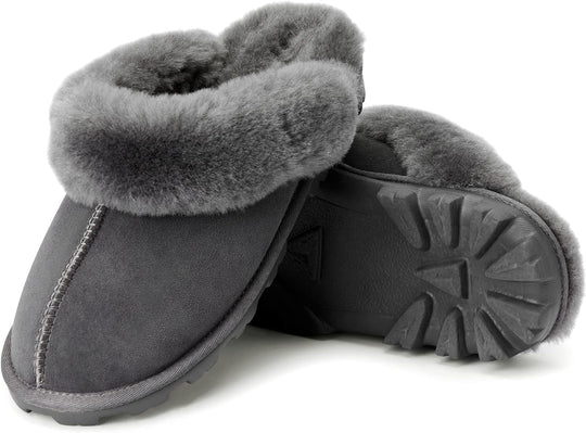 Indulge in Comfort: Women's Genuine Australian Sheepskin Slippers with 8mm Memory Foam and Durable Hard Bottom